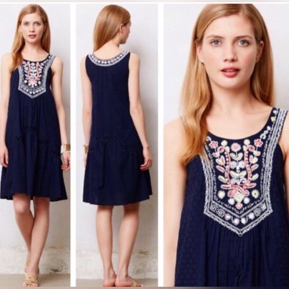 Maeve Anthropologie Tisa Swing Floral Navy Dress